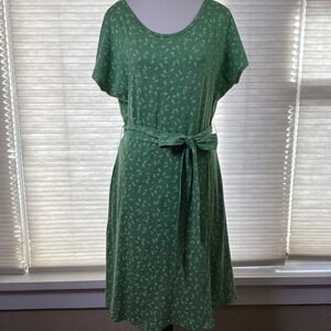 Toad & Co Wrap Midi Dress, Green and white, Size Large, Tencel/Organic Cotton